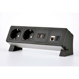 Gehäuse Aluminium farblos eloxiert, Seitenteile und Module aus schwarzem Kunststoff 